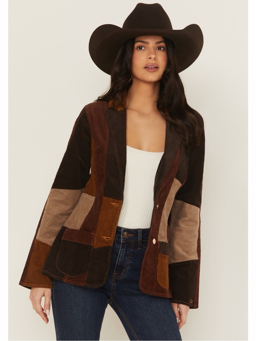 Wrangler Patchwork Corduroy Blazer Jacket - Brown Multi-Tone